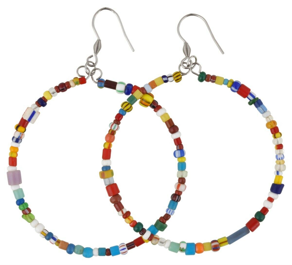 Old African "Christmas" Glass Trade Beads Bracelet And Earrings Memory Wire Boho - zoomed-in detail