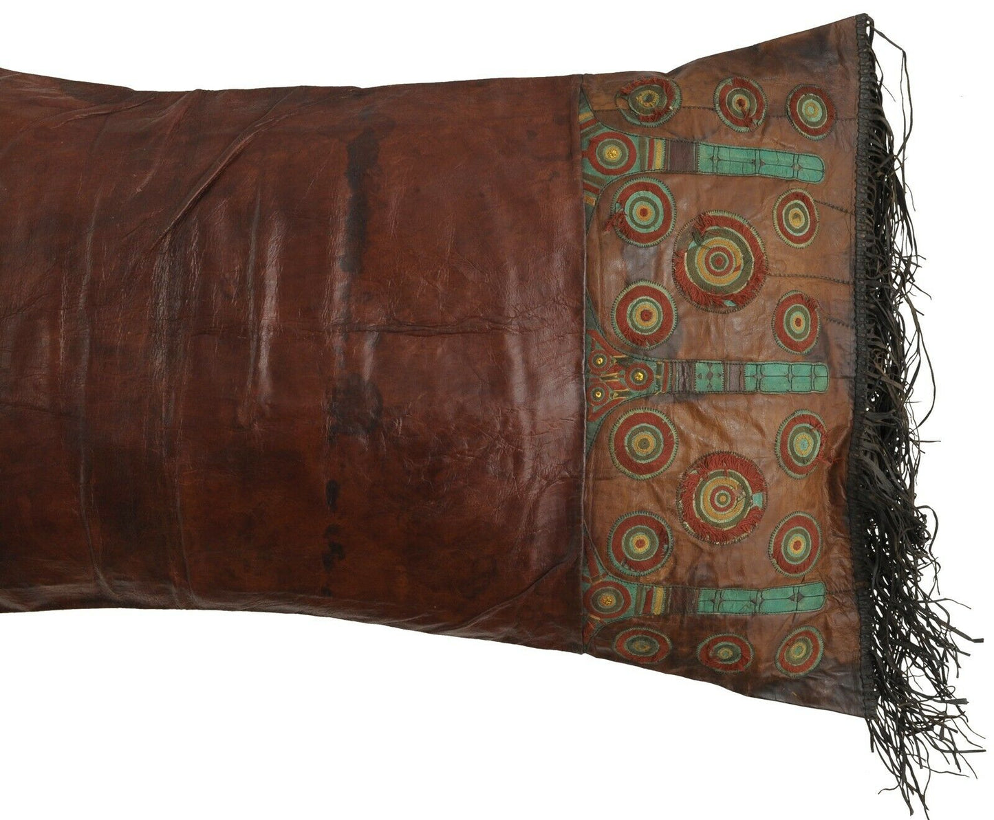 Old African Tuareg Leather Pillow Case Mali Niger Sahara Desert Bedouin Ethnic - partial view