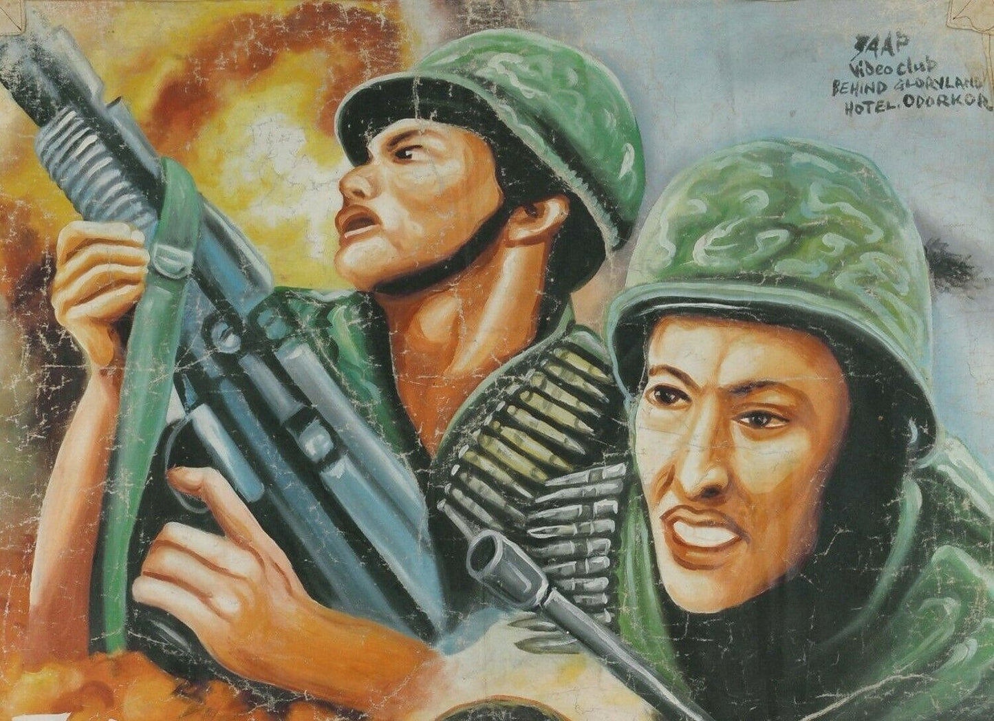 Firehawk: Authentic Ghana Hand-Painted Action Movie Poster - close-up