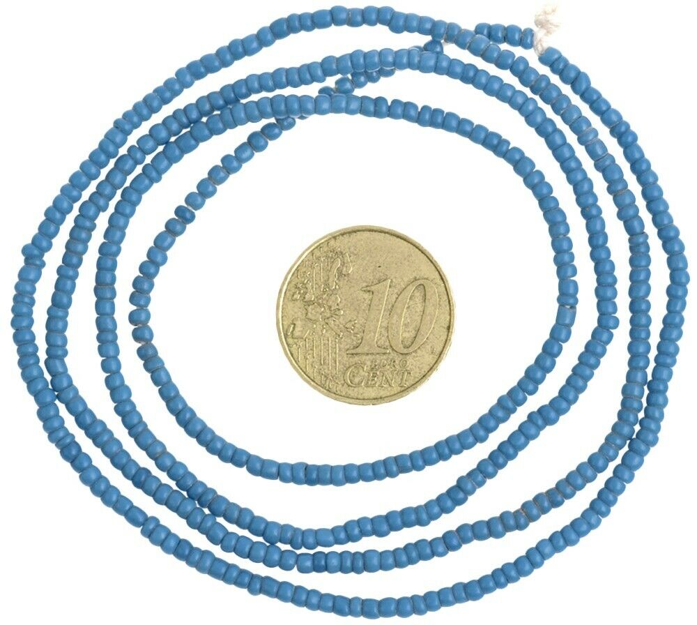 Blue Tiny 2 mm Old Venetian Drawn Seed Beads Strand – Rare Antique Trade Beads