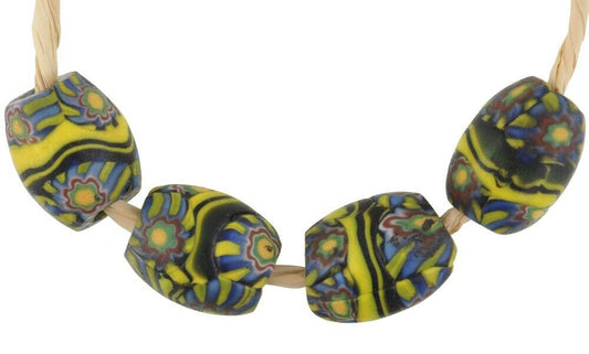 Rare Antique Banded Oval Millefiori Mosaic Beads - African Trade - alternate view