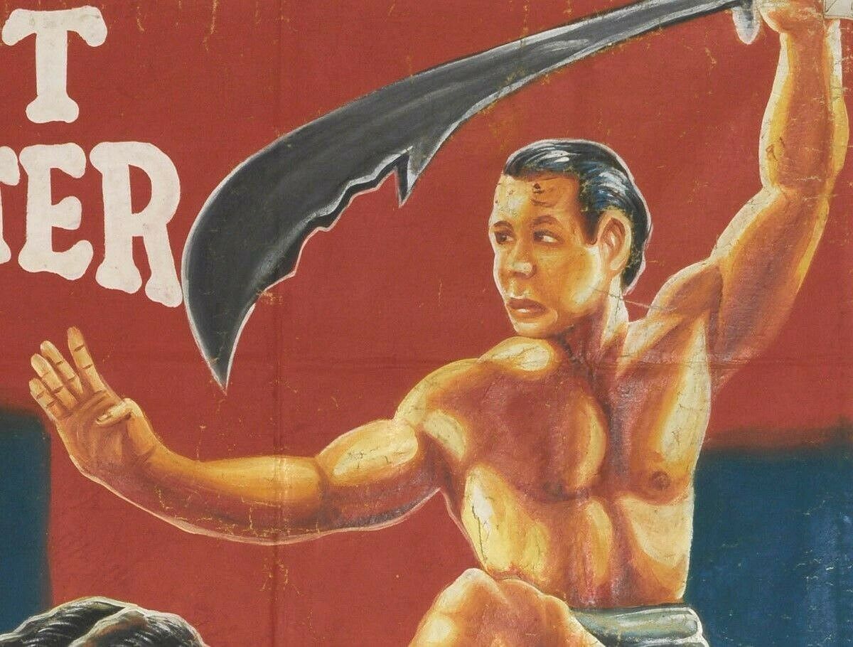 Pit Fighter Movie Poster - Authentic Hand-Painted Art From Ghana - close-up