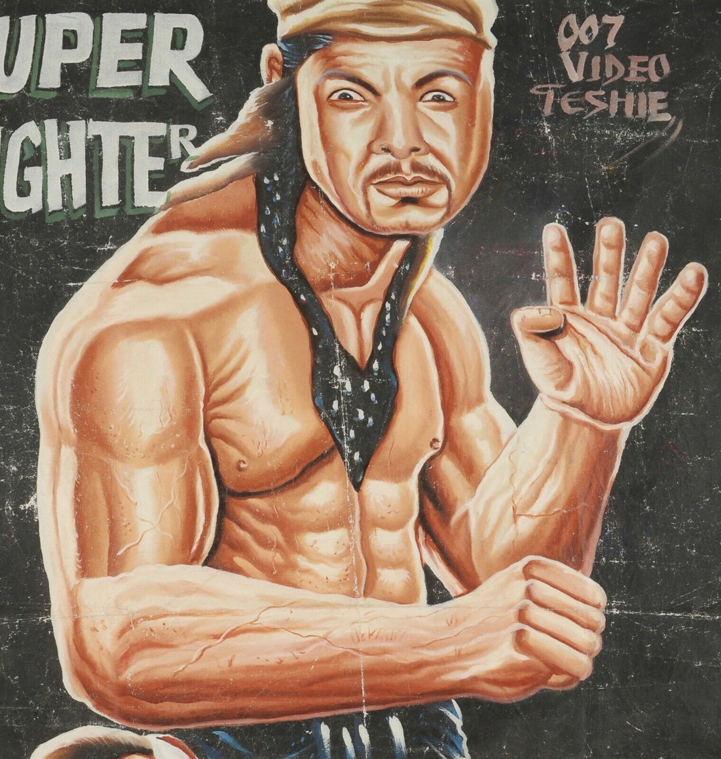 Super Fighter Movie Poster - Hand-Painted Ghanaian Art - close-up