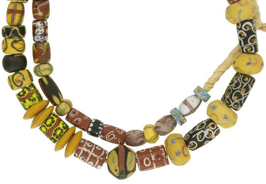 Old African Trade Beads Millefiori Feather French Cross Eye Venetian Glass Beads - alternate view