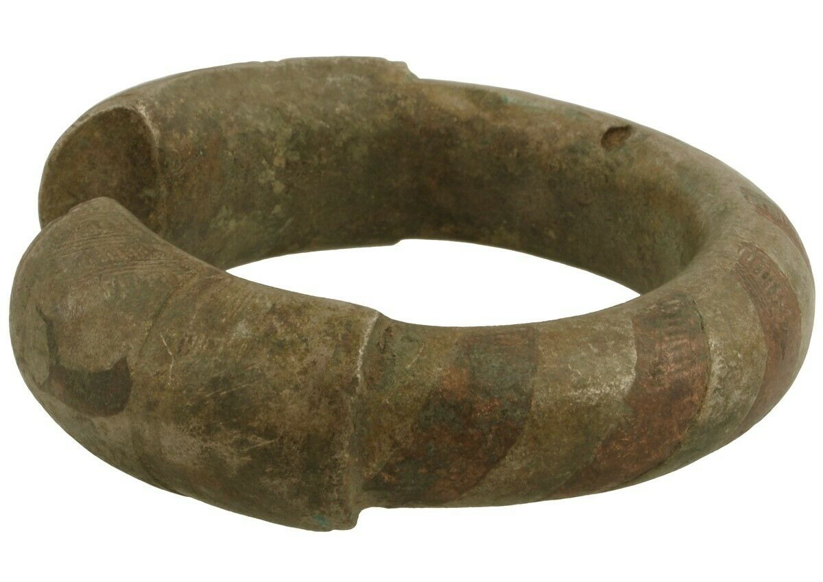 Old Brass Copper Bracelet Currency Ghana / Fulani African Ethnic Jewelry - close-up