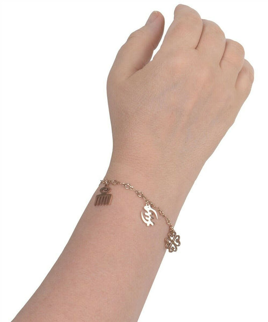 African Adinkra Symbols Stainless Steel Charm Bracelet Adjustable Ghana Jewelry - alternate view