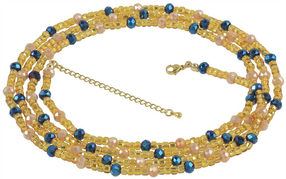 Extension Chain Golden & Blue Handmade African Waist Beads with Sand Accents