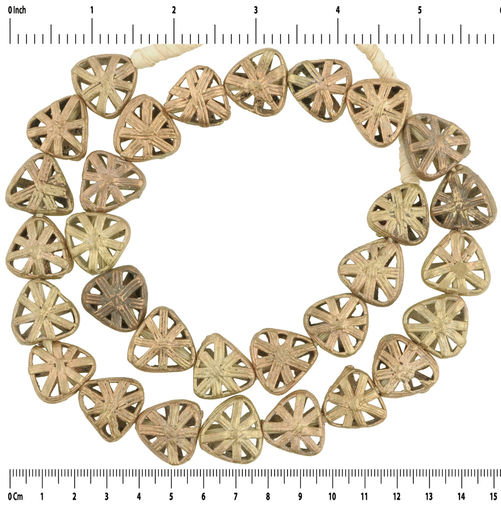 New Handcrafted Ashanti Tabular Brass Beads - Authentic Ghanaian Craft - close-up