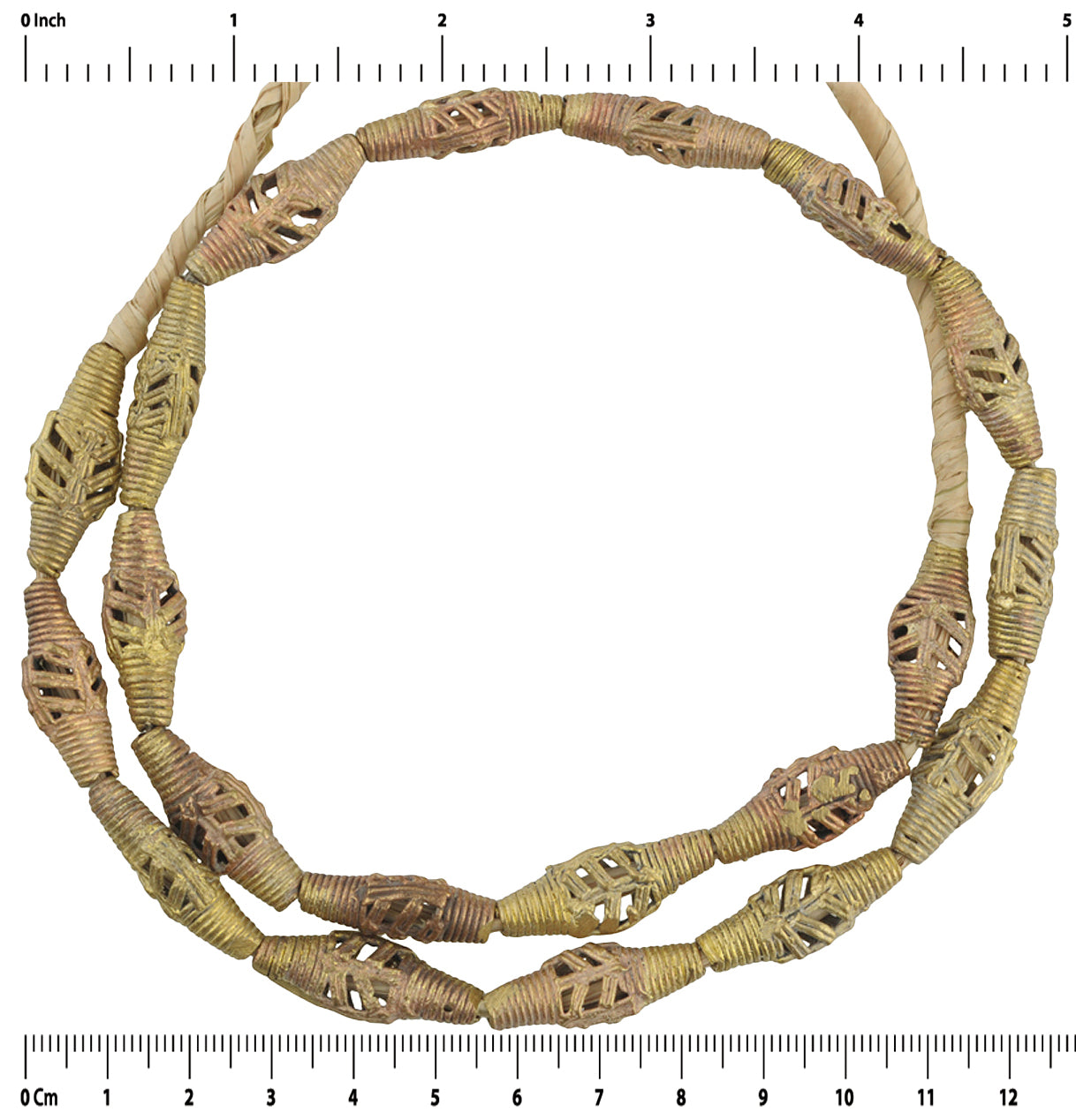 New "Feather" Tabular Brass Beads - Handcrafted By Ashanti Artisans - close-up