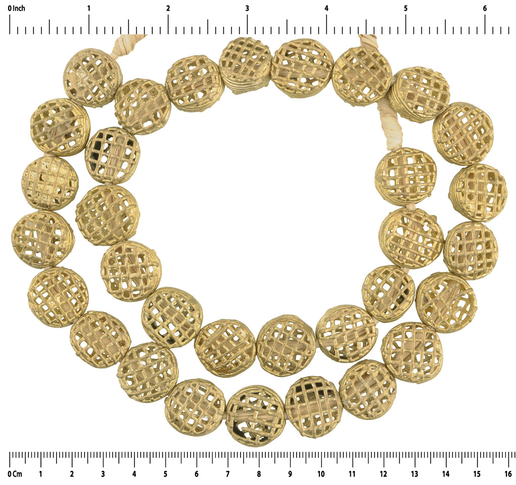 Exquisite Handcrafted Tabular Ashanti Brass Beads - Authentic Ghanaian Art - close-up