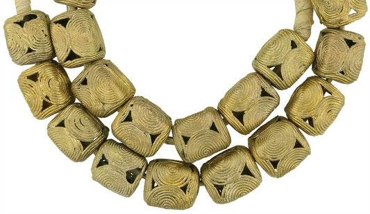 Large Cube Brass Beads - Handmade By Ghana'S Ashanti - alternate view