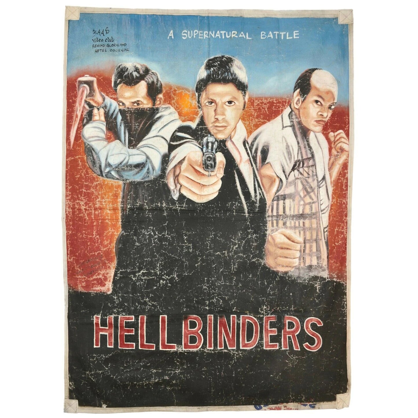 Hellbinders: Vintage Ghana Hand Painted Movie Poster - 59"X42.5" - horror scene artwork