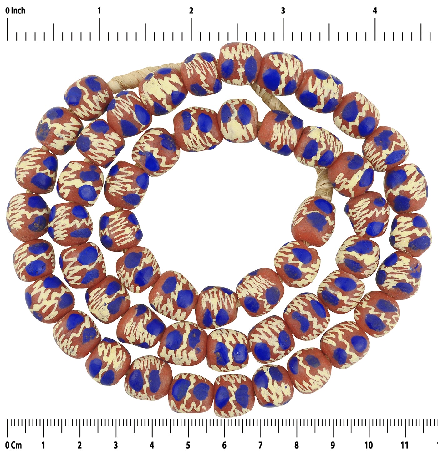 Authentic Ghana Fancy Powder Glass Beads - 11-12Mm, 24" Strand - zoomed-in detail