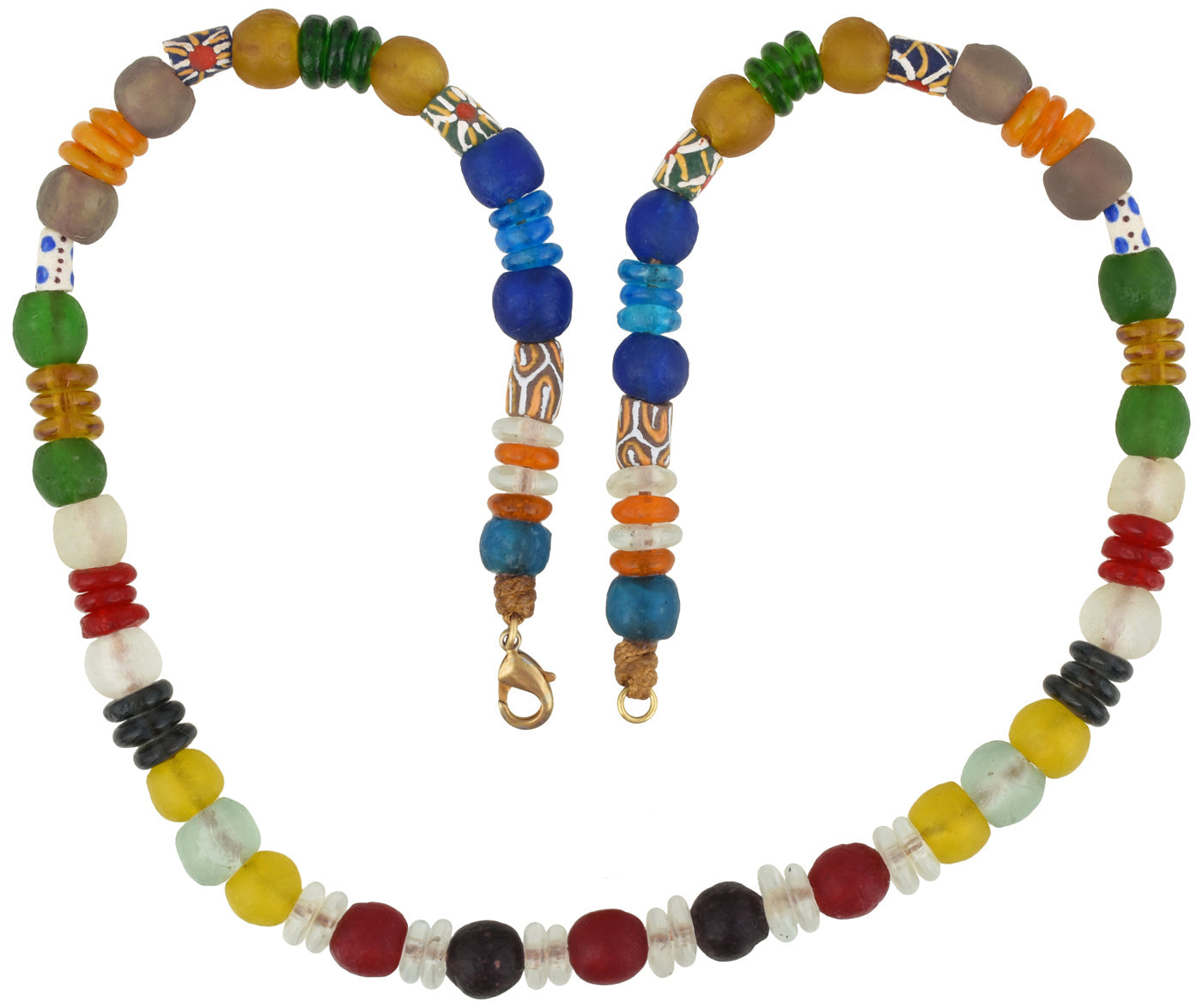 Handmade Necklace Recycled Powder Glass Beads Krobo Ghana Jewelry African Trade - zoomed-in detail