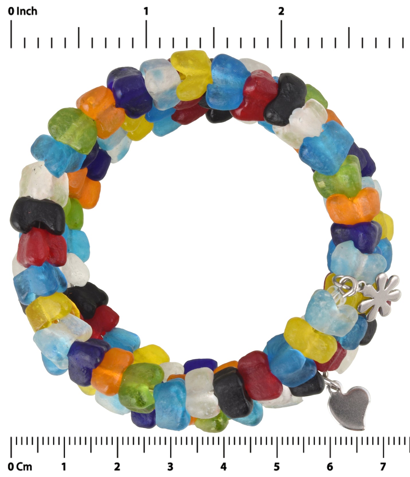 Handmade African Glass Trade Beads Wrap Bracelet Memory Wire Stainless Steel - close-up