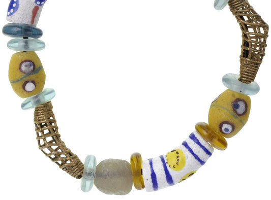 Handmade Beaded Bracelet - Glass & Brass Beads From Ghana - cropped detail
