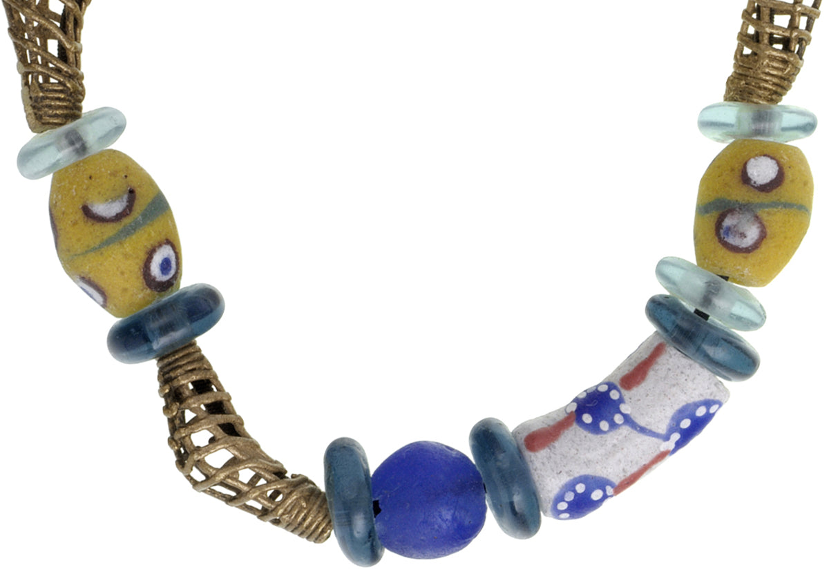 Handmade Beaded Bracelet - Glass & Brass Beads From Ghana - partial view