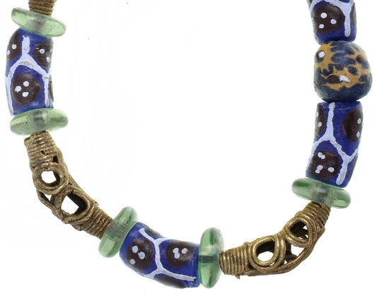 Handmade Beaded Bracelet - Glass & Brass Beads From Ghana - close-up