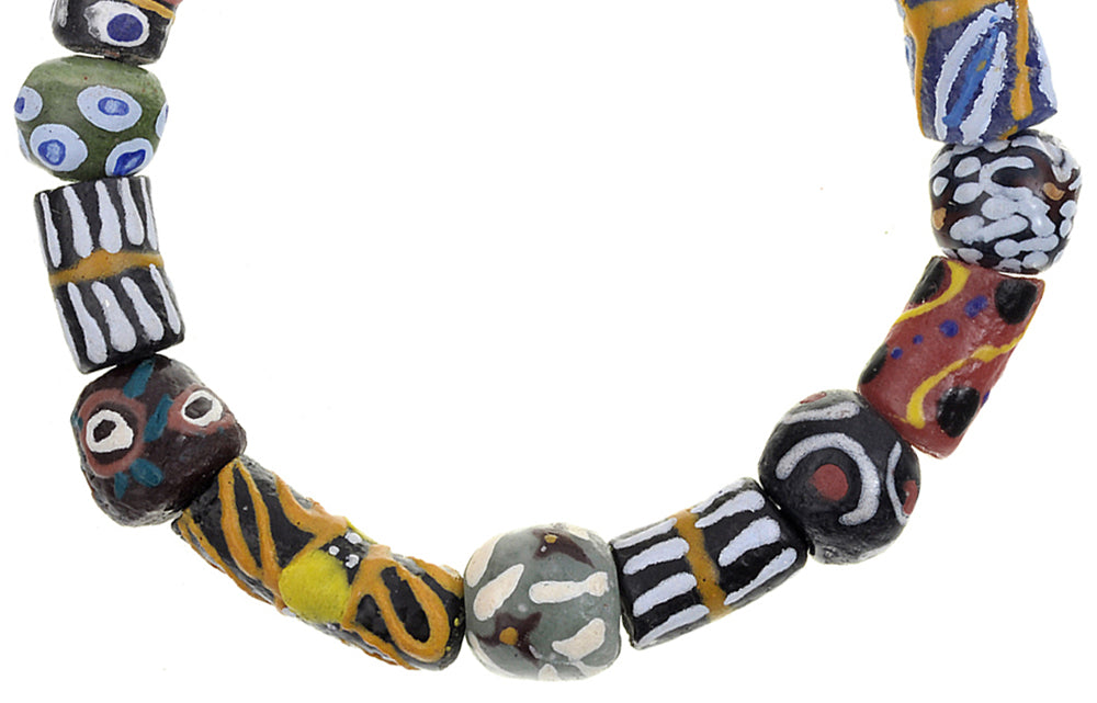 New Recycled Glass Beads African Powder Glass Trade Beads Krobo Ghana Bracelet - zoomed-in detail