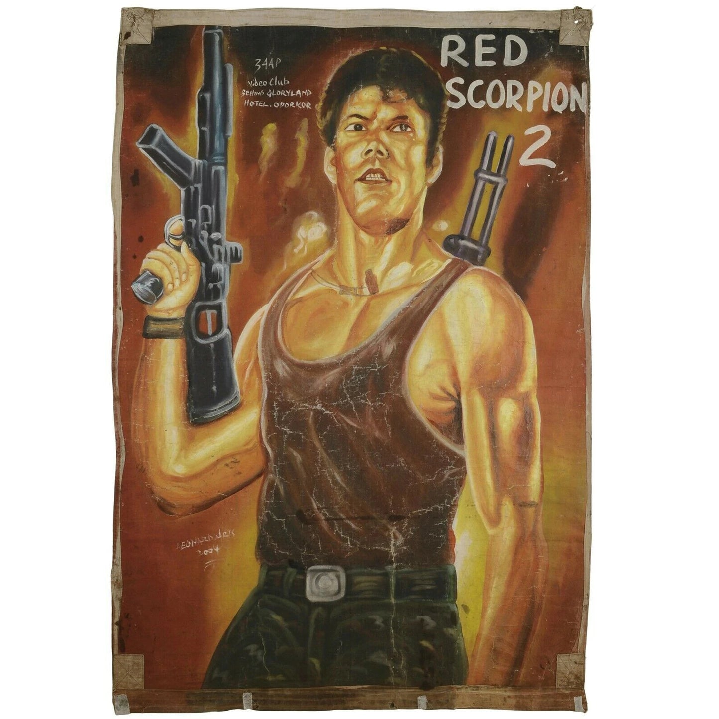 Red Scorpion 2: Vintage Ghanaian Hand-Painted Action Movie Poster