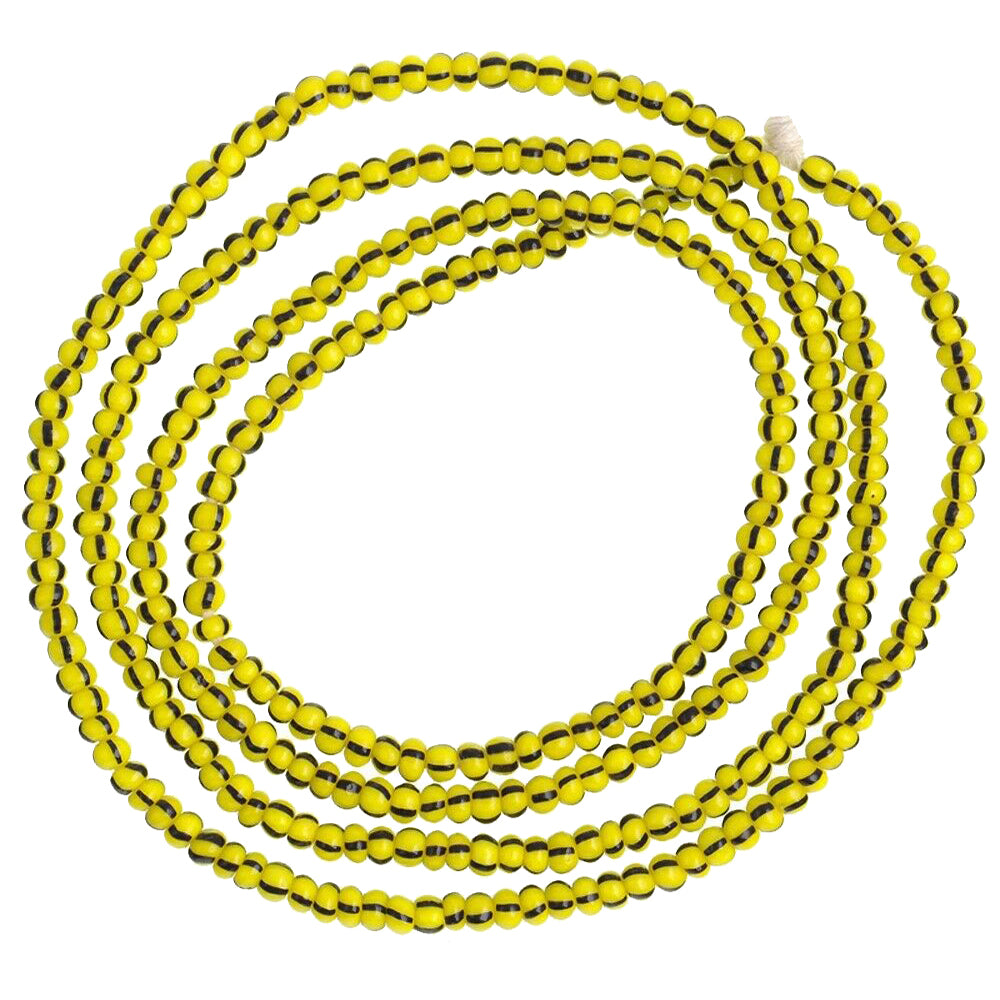 Tiny Vintage Striped Yellow 3 mm Venetian Seed Glass Trade Beads Strand