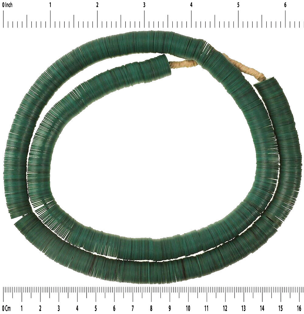 Old Czech Green Vulcanic Disk Beads - Large African Trade Beads - close-up