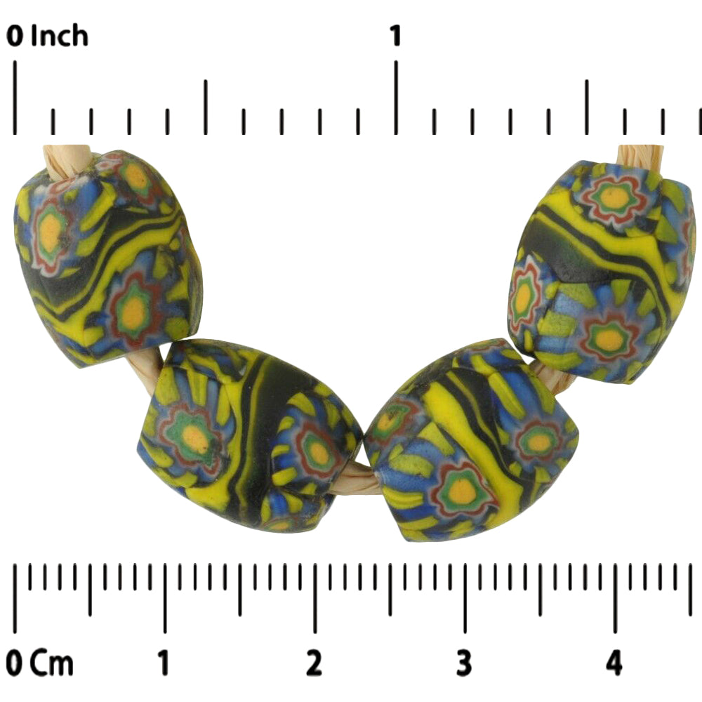 Rare Antique Banded Oval Millefiori Venetian Mosaic Glass Trade Beads - angled shot