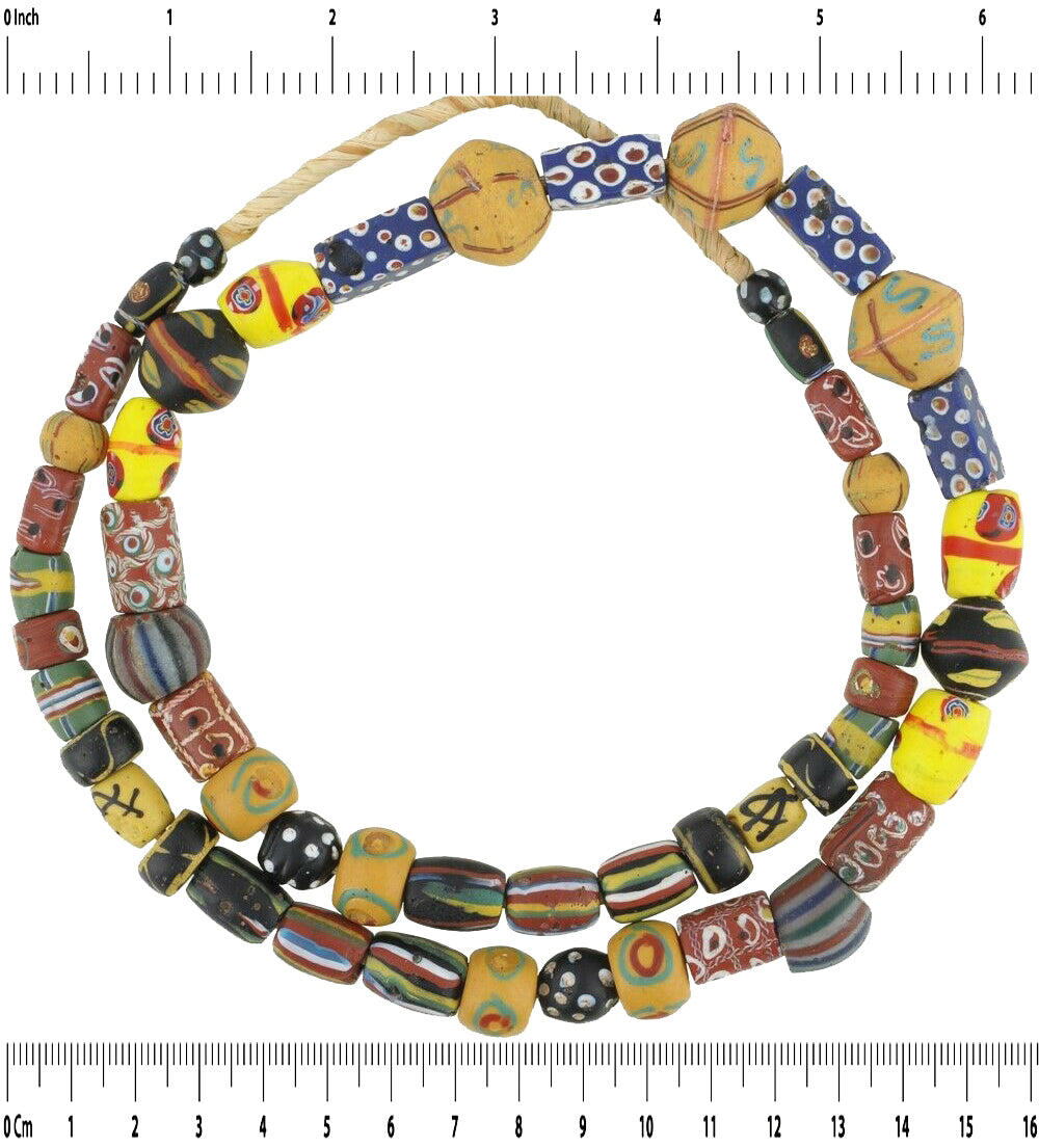 African Trade Beads Old Venetian Glass Lampwork Fancy Millefiori Chevron Tribal - zoomed-in detail