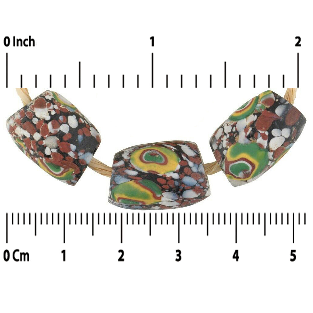 Old African Trade Beads: Large Venetian Mosaic Millefiori Beads - close-up