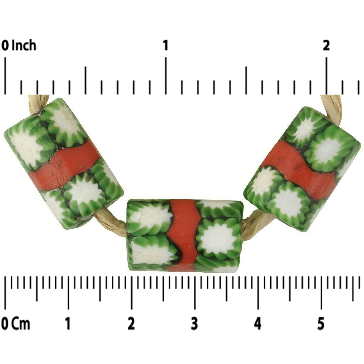 Antique Red Banded Millefiori Mosaic Glass African Trade Beads - close-up