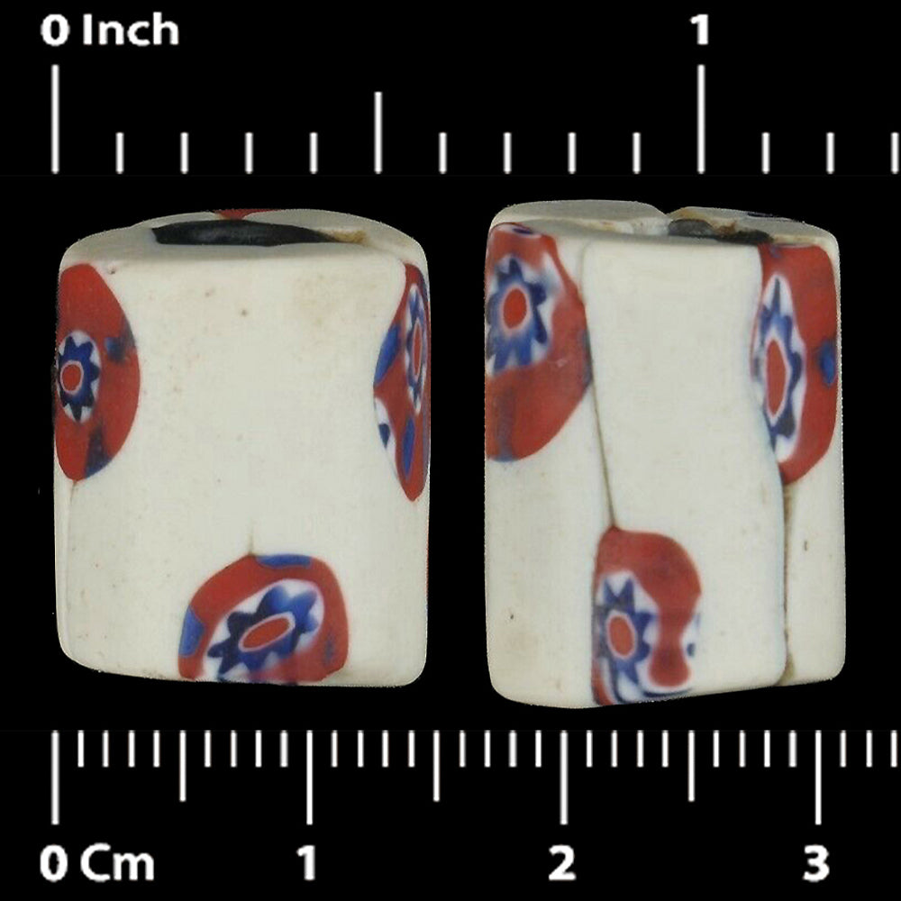 Rare Antique Venetian Millefiori Mosaic Glass Trade Beads 17-18Mm - close-up