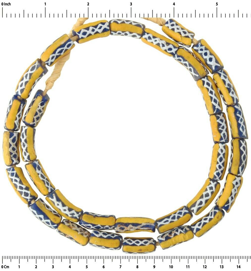 Handmade Fancy Powder Glass Beads From Ghana - 9-10Mm, 26" Strand - close-up