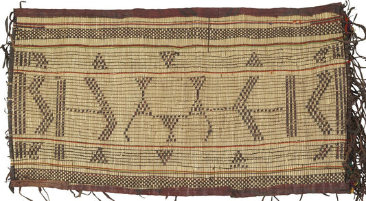 Nomadic Tuareg Straw and Leather Mat – Ethnic Geometric Carpet