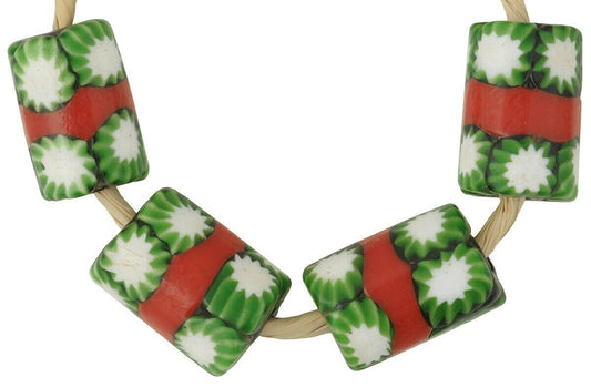 Antique Red Banded Venetian Millefiori Glass Trade Beads - alternate view