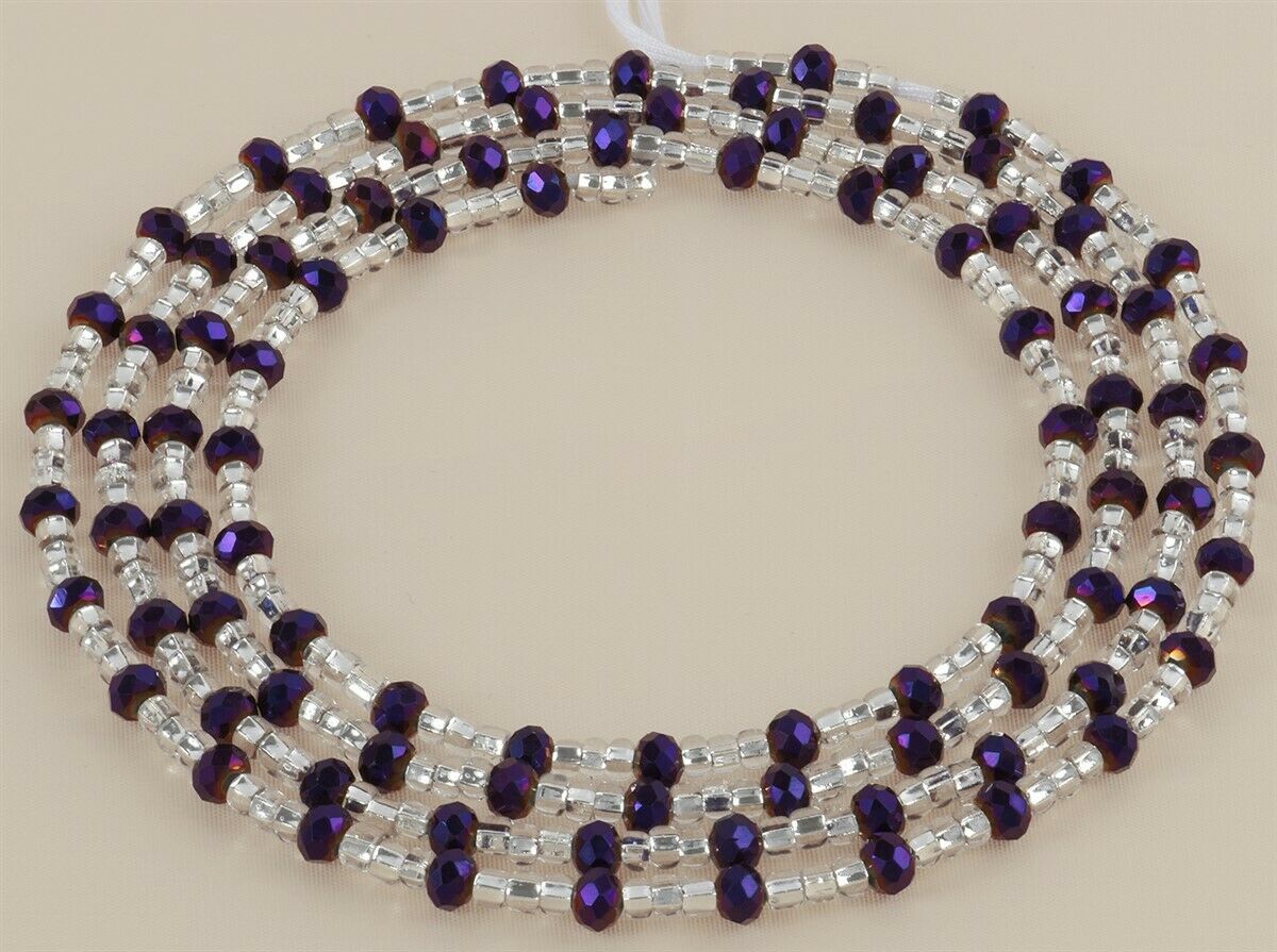 Tie on Purple & Silver Handmade Waist Beads – African Body Jewelry