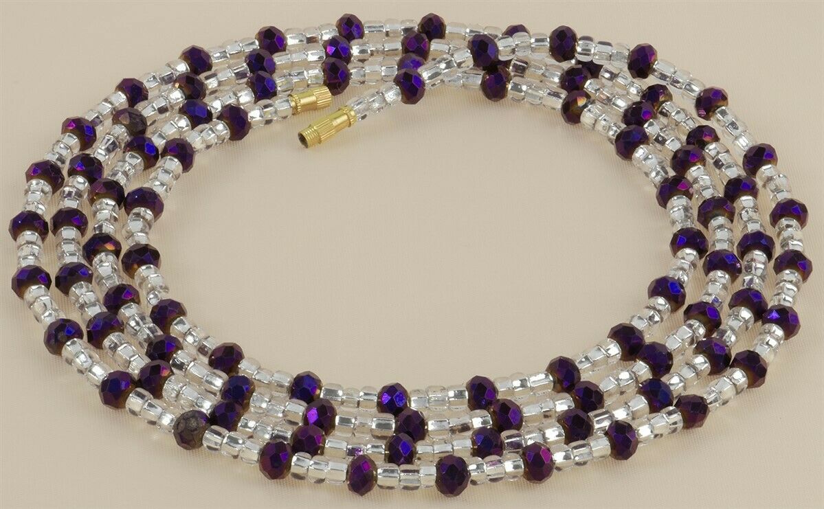 Screw Clasp Purple & Silver Handmade Waist Beads – African Body Jewelry