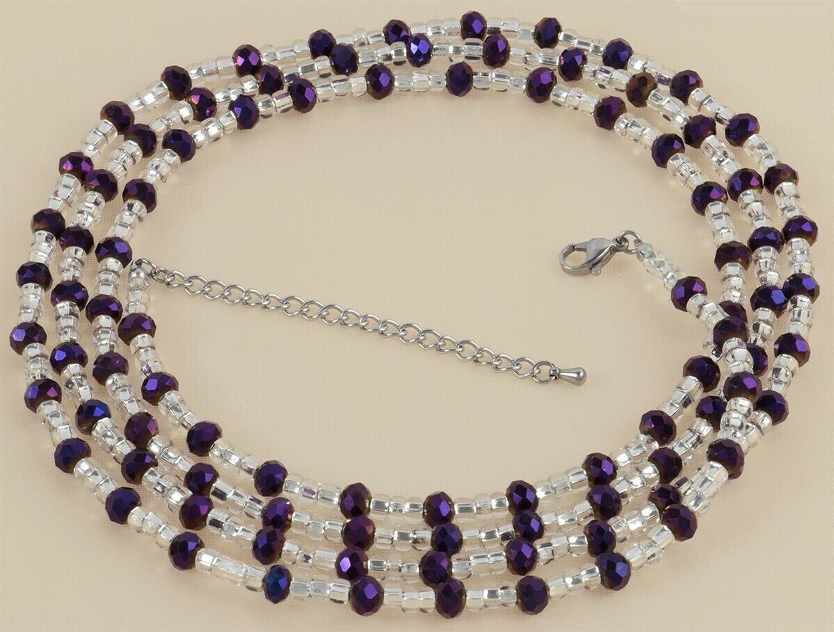 Extension Chain Purple & Silver Handmade Waist Beads – African Body Jewelry