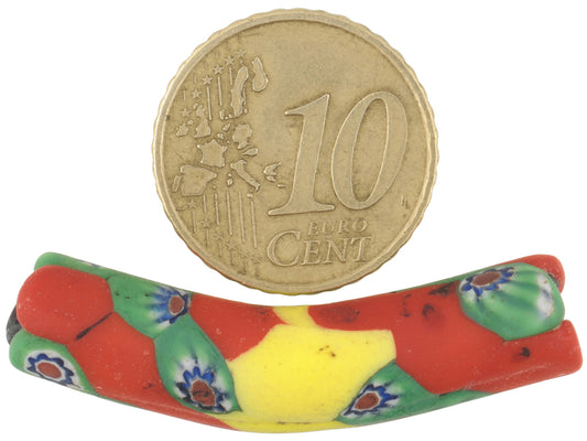 Antique Yellow Banded Elbow Millefiori Venetian Glass Trade Bead - Rare Find - alternate view