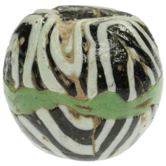Black & Green Islamic Banded Folded Glass Bead - 1100 Ad - alternate view