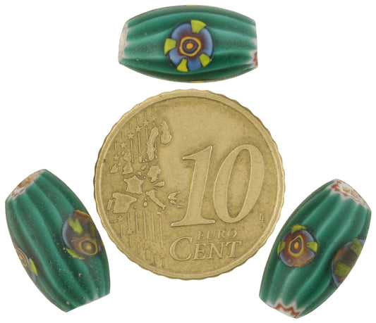 Rare 4-Layer Green Chevron Venetian Beads With Murrine - Antique - alternate view