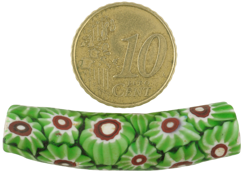 Antique Venetian Elbow Millefiori African Trade Bead - Mosaic Glass, 43X10Mm - alternate view