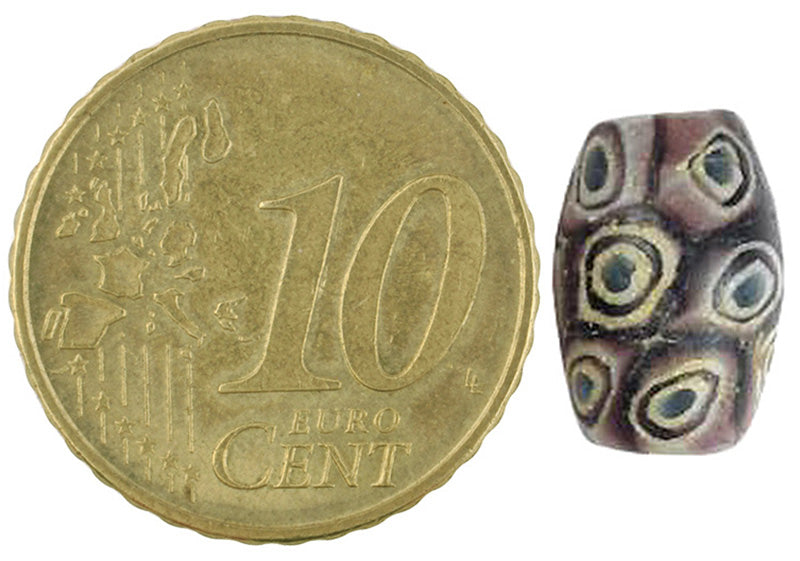 Rare Islamic Fustat Mosaic Glass Bead | Burgundy 12X8Mm - close-up