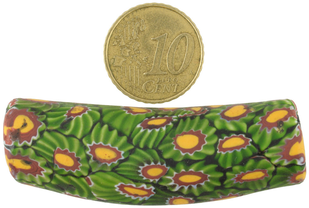 Antique Large Elbow Millefiori Venetian Mosaic Glass Trade Bead, 56X18Mm - alternate view