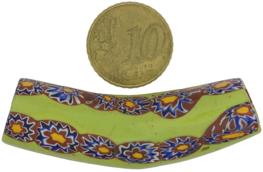 Rare Large Elbow Antique Venetian Millefiori Mosaic Glass Trade Bead - alternate view