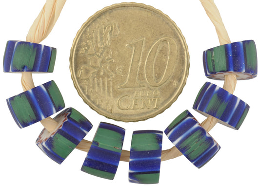 Rare Green Striped 4-Layer Antique Venetian Chevron Beads 8-9Mm - alternate view