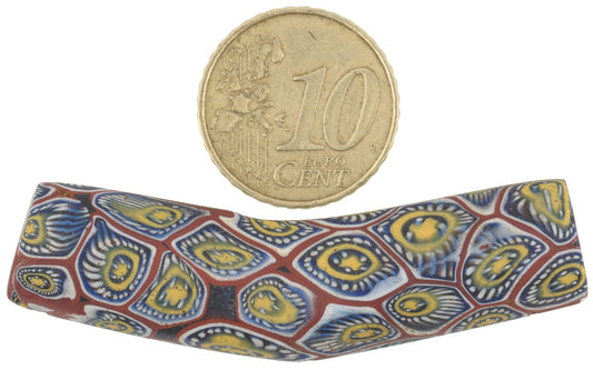 Rare Large Old Elbow Millefiori Venetian Mosaic Glass Trade Bead - Antique African Trade Bead - alternate view