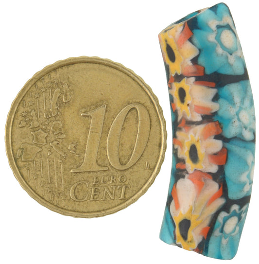 Rare Antique Elbow Millefiori Mosaic Venetian Trade Bead, 30X9Mm - alternate view