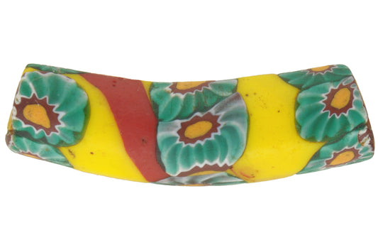 Antique Elbow Venetian Millefiori Mosaic Glass Trade Bead, 33X10Mm - alternate view