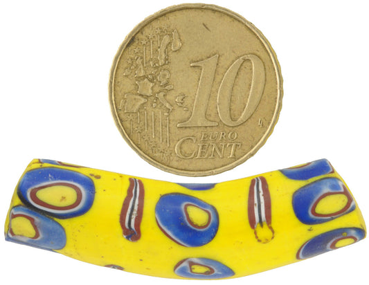 Antique Venetian Millefiori Elbow Mosaic Glass Trade Bead, 40X10Mm - alternate view