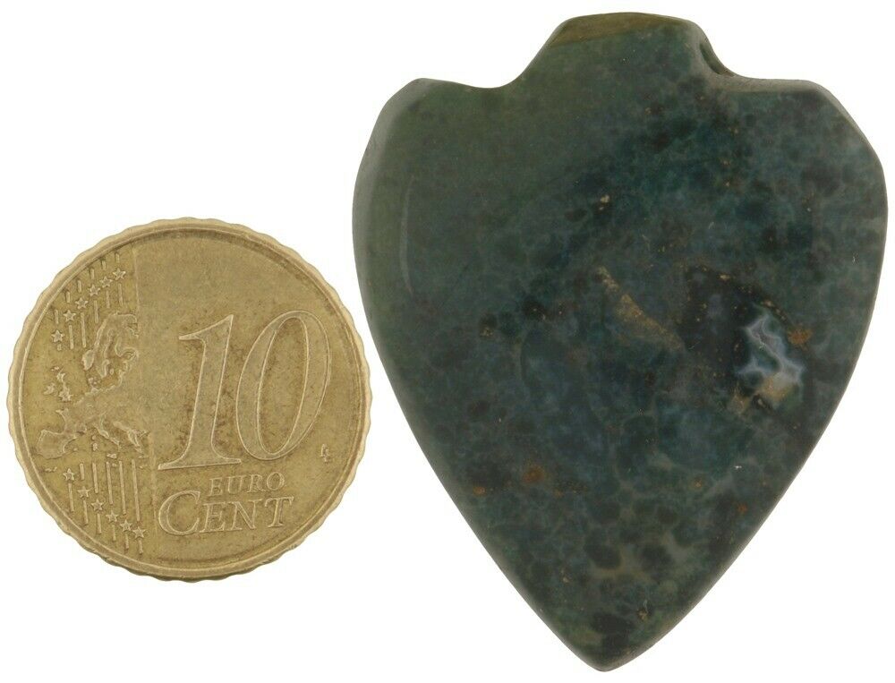 Antique African Trade Bead Green Agate Stone Pendant Heart Ghana Tribal Jewelry - alternate view